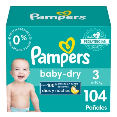 Pañales Etapa 3 Pampers Baby Dry 104 Und/Paq