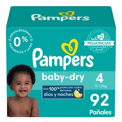 Pañales Etapa 4 Pampers Baby Dry 92 Und/Paq
